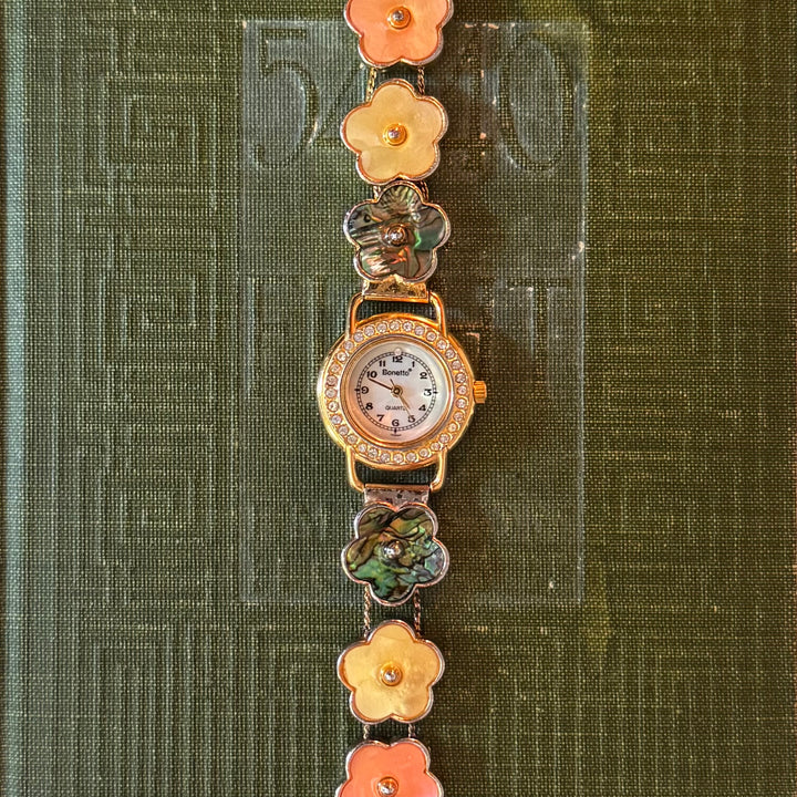 Gold Floral Abalone Watch