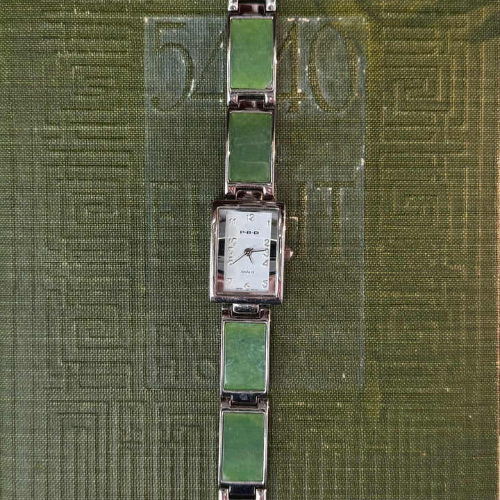 Silver Watch with Jade like Stones