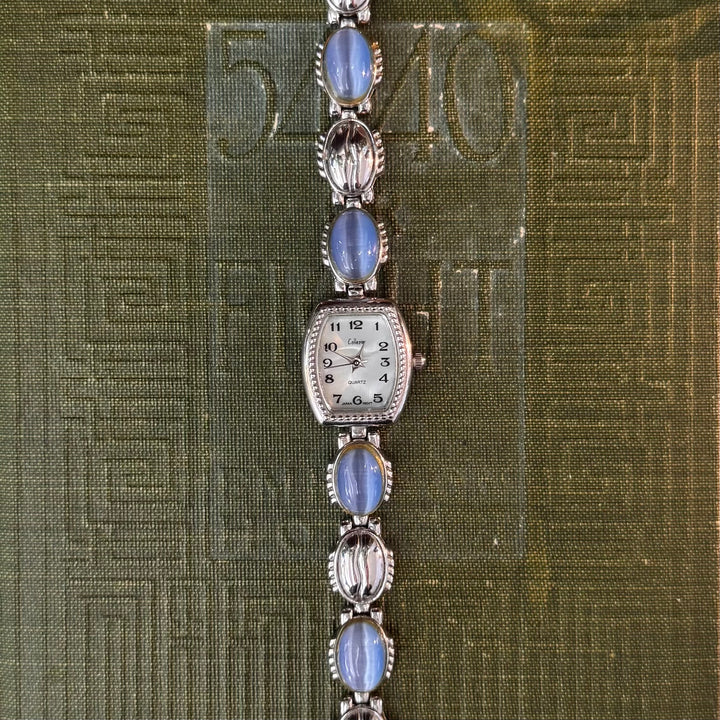 Silver Watch with Light Blue Stones