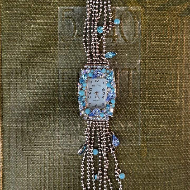 Silver Watch with blue Rhinestones