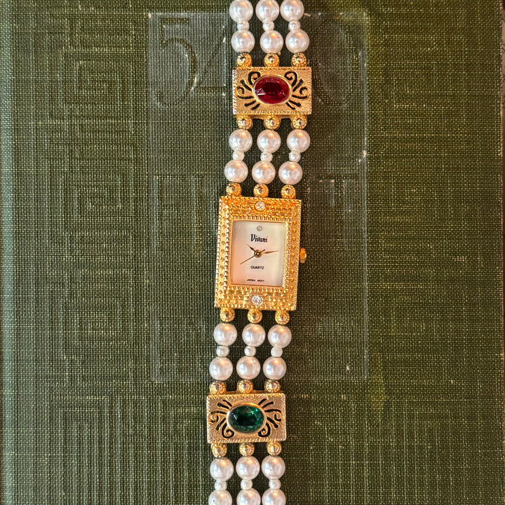 Gold Pearl & Rhinestone Watch