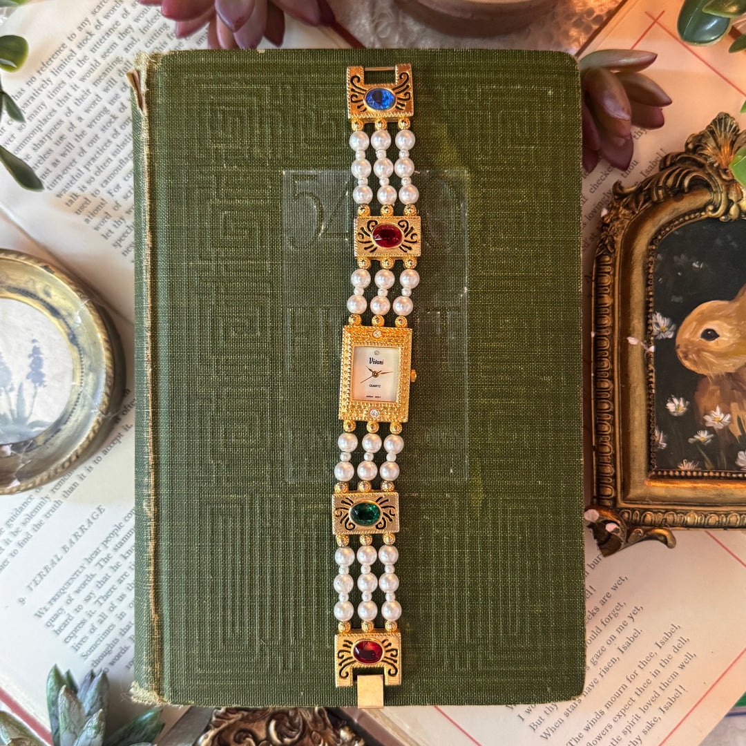 Gold Pearl & Rhinestone Watch
