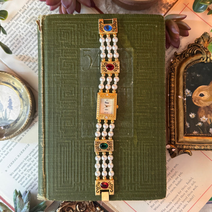 Gold Pearl & Rhinestone Watch
