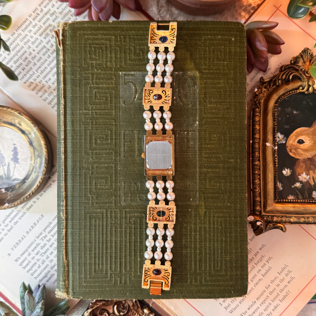 Gold Pearl & Rhinestone Watch