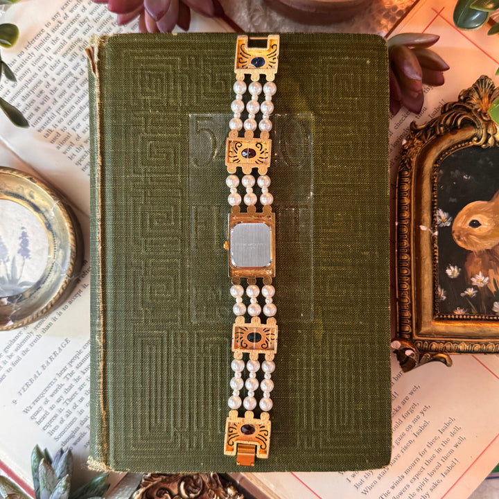 Gold Pearl & Rhinestone Watch