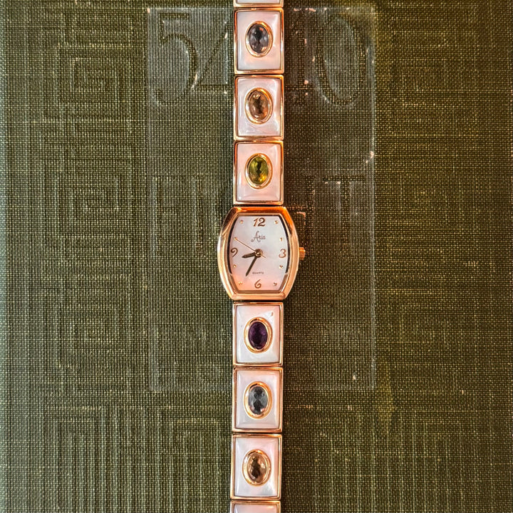 Gold Watch with Multicolored Stones