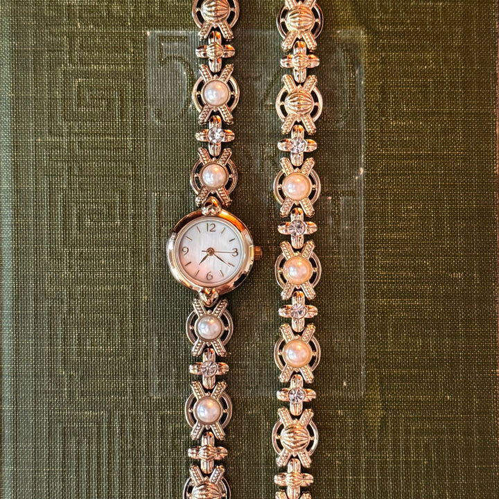 Gold Pearl Watch with Matching Bracelet