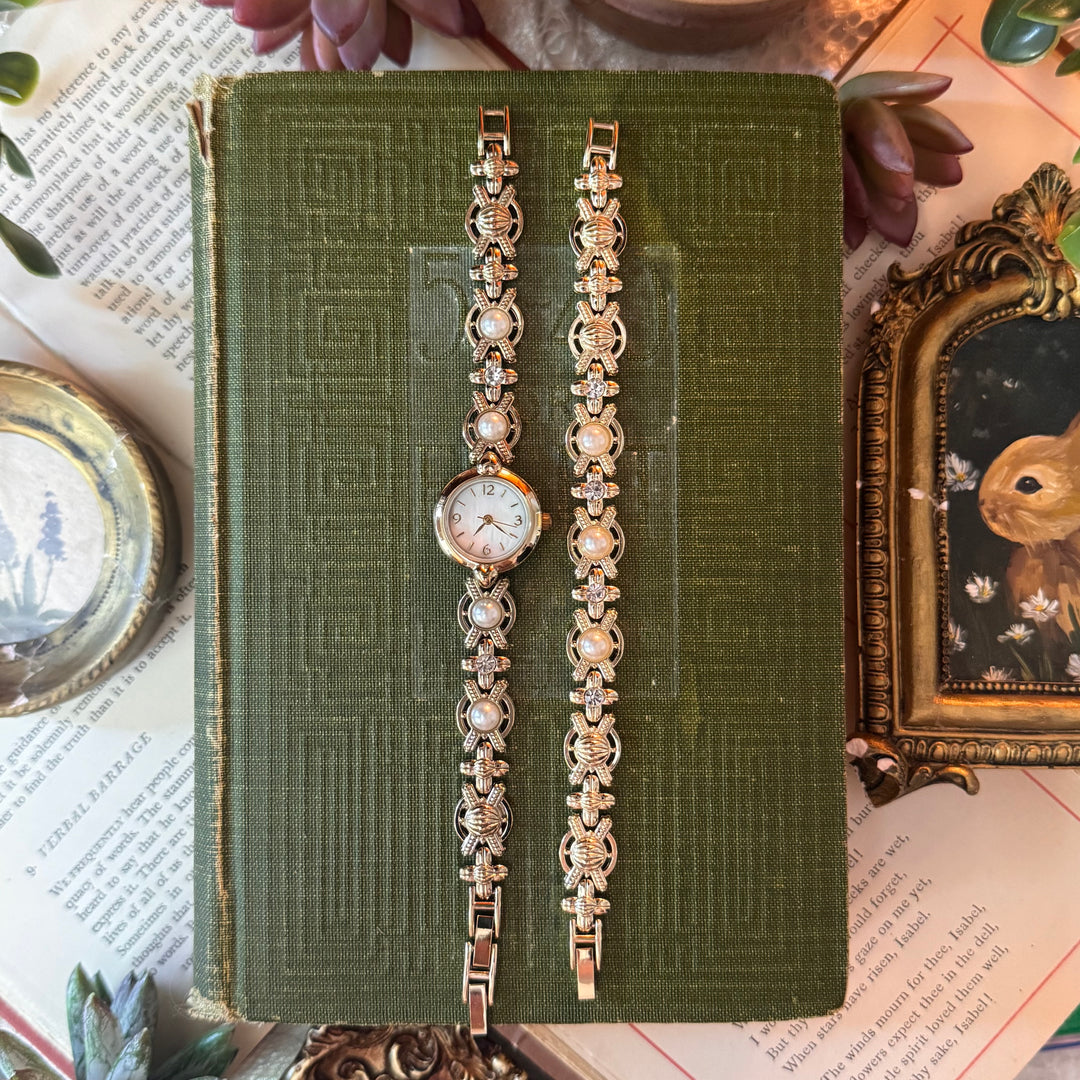 Gold Pearl Watch with Matching Bracelet