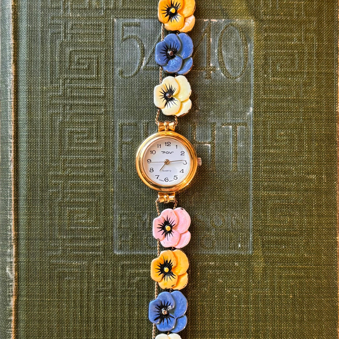 Gold Rare Pansy Charm Watch