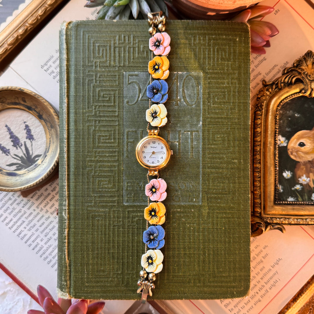 Gold Rare Pansy Charm Watch