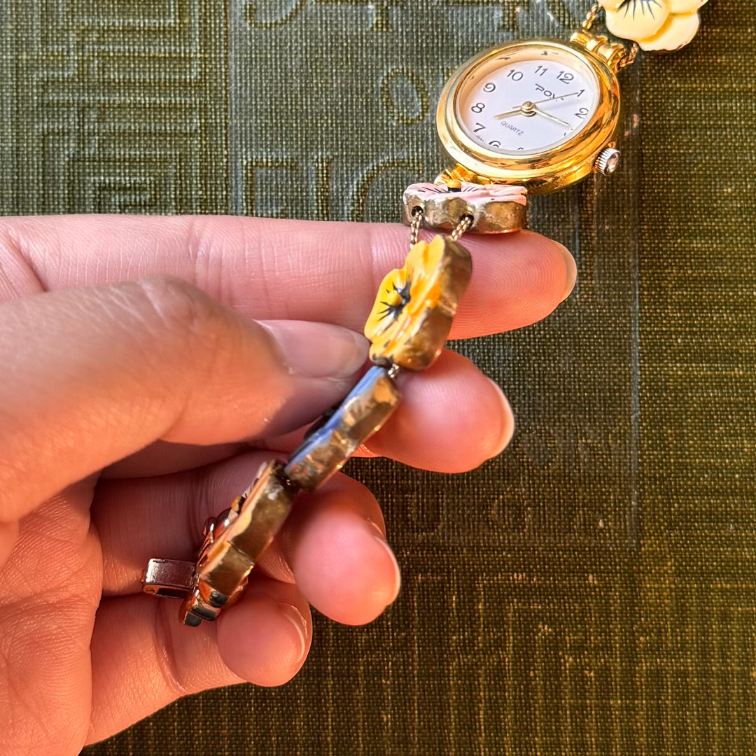 Gold Rare Pansy Charm Watch