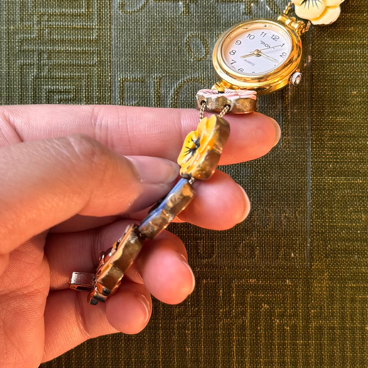 Gold Rare Pansy Charm Watch