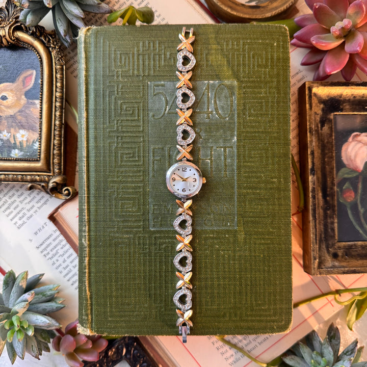 Two Tone Heart Watch with Rhinestones