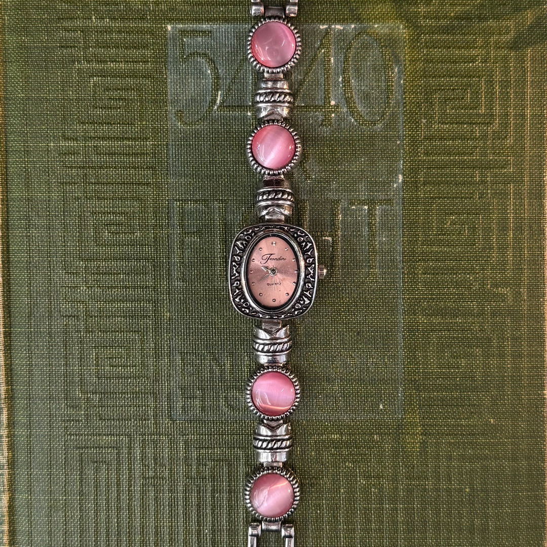 Silver Watch with Pink Accents