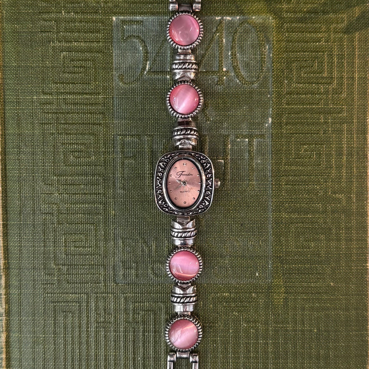 Silver Watch with Pink Accents