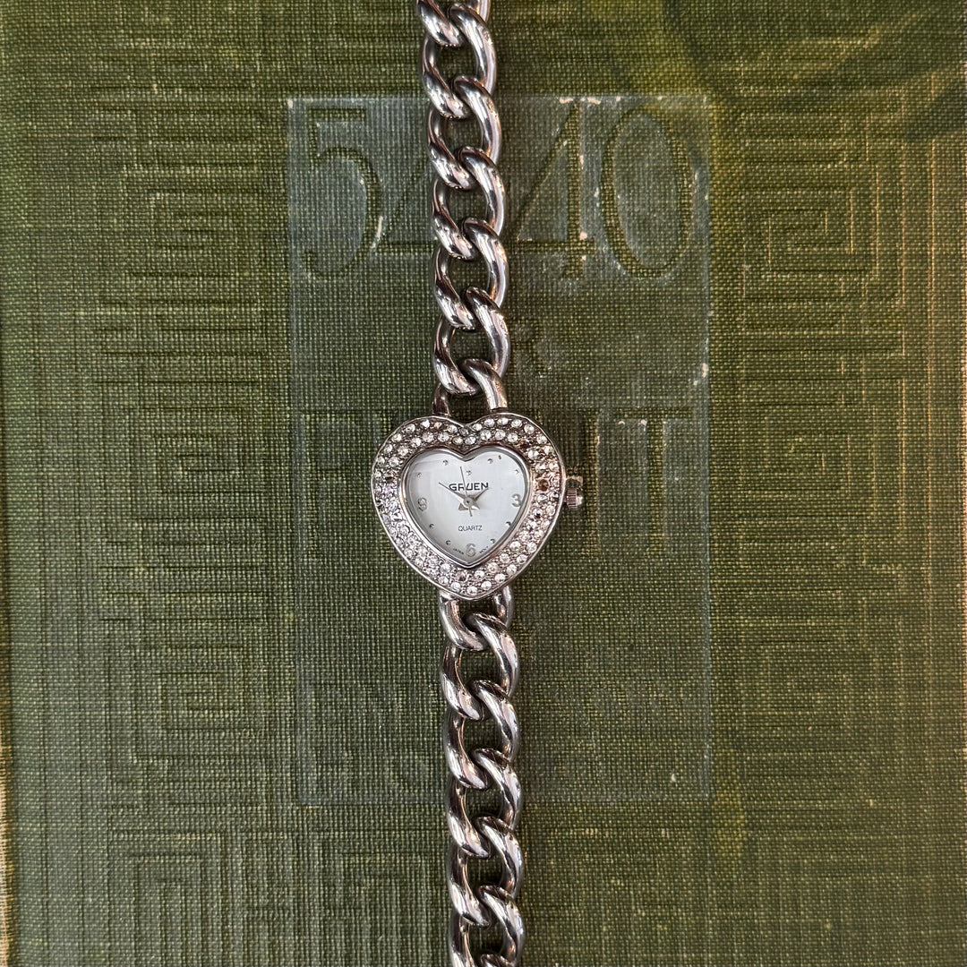 Silver Heart Watch with Rhinestones
