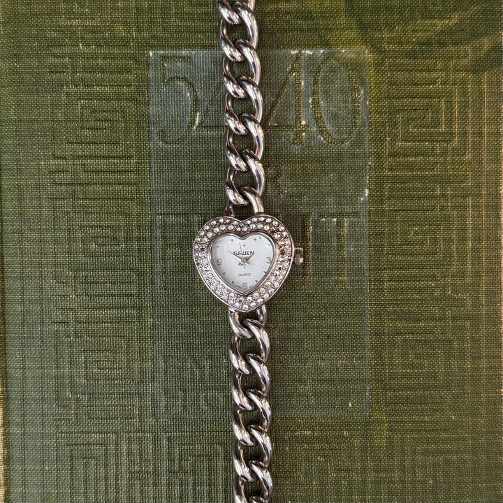 Silver Heart Watch with Rhinestones