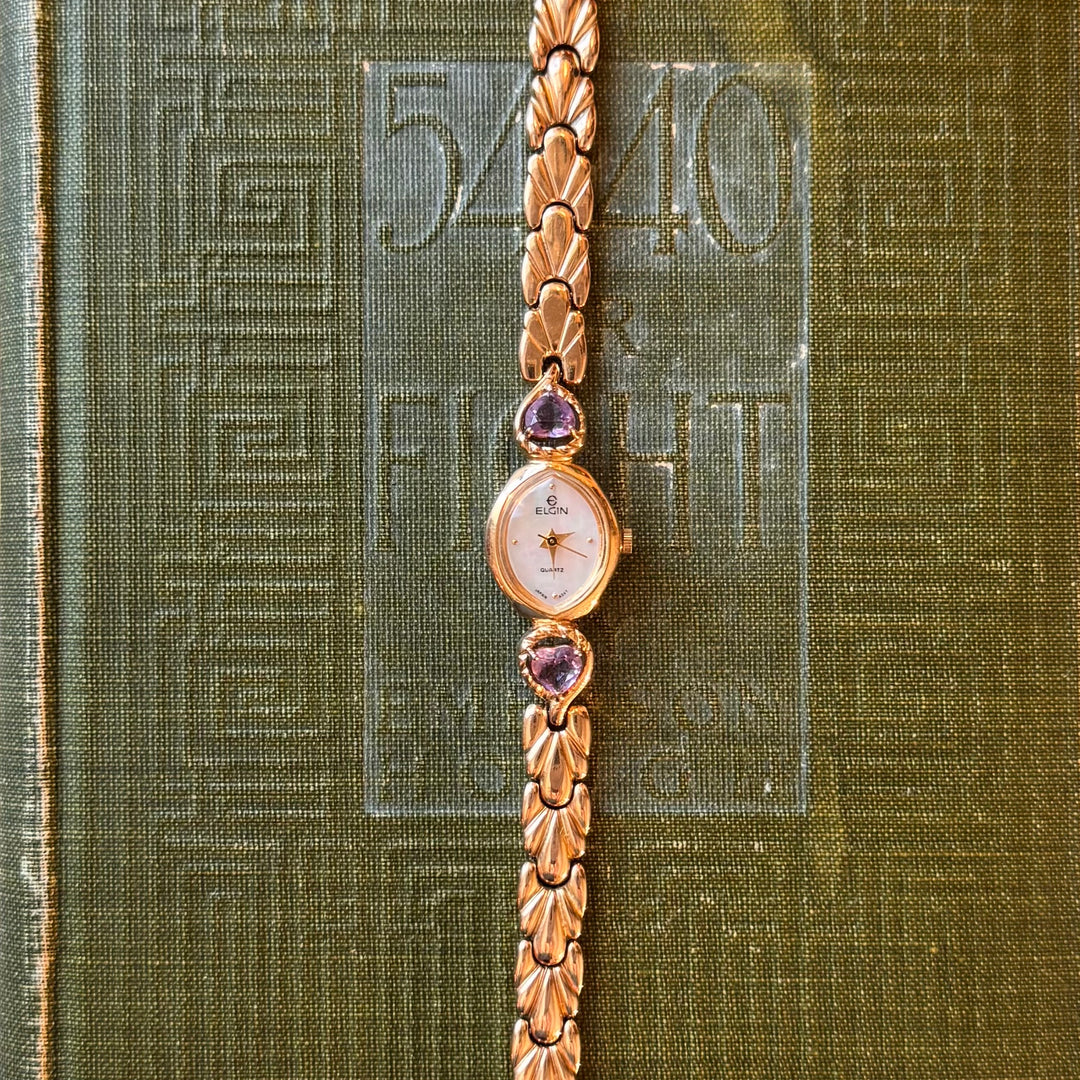 Gold Heart Watch with Purple Stones