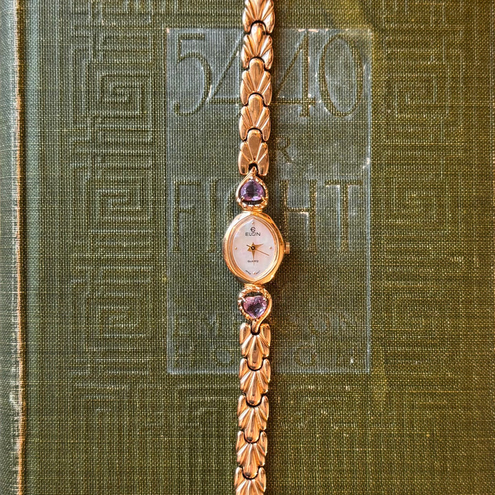 Gold Heart Watch with Purple Stones