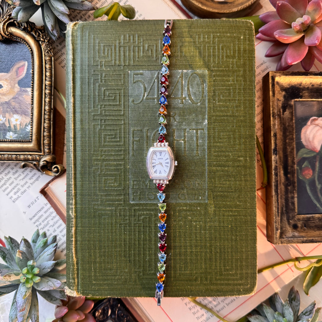 Silver Watch with Multicolored Stones