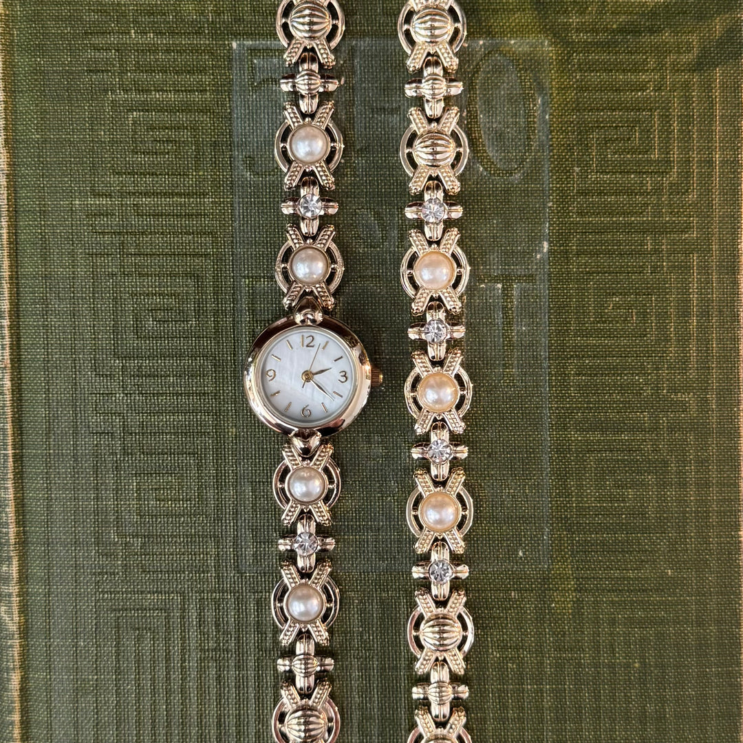 Gold Pearl Watch with Matching Bracelet