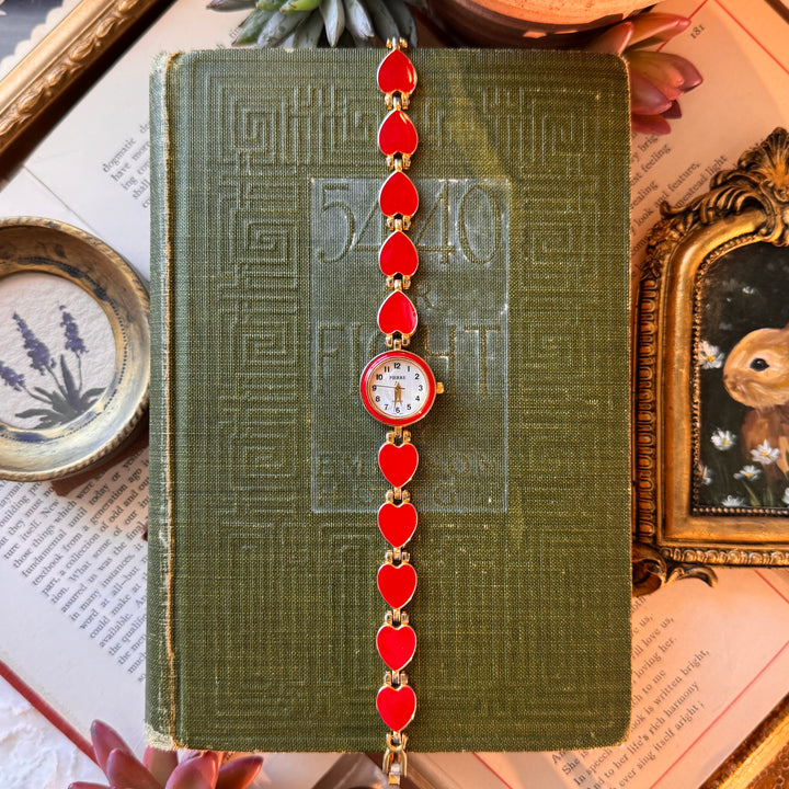 Gold Red Heart Watch