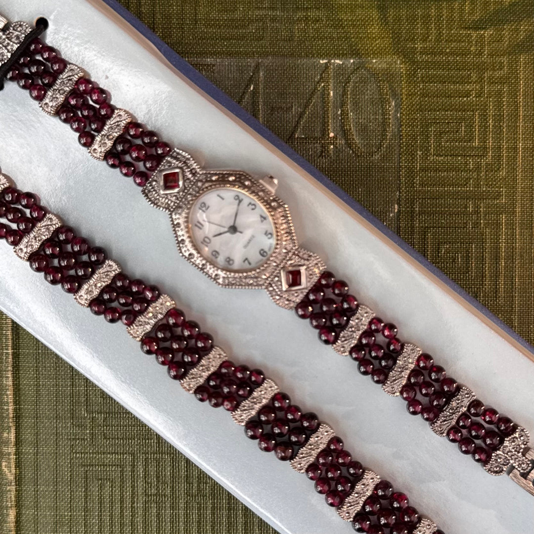 Silver Beaded Watch with Matching Bracelet