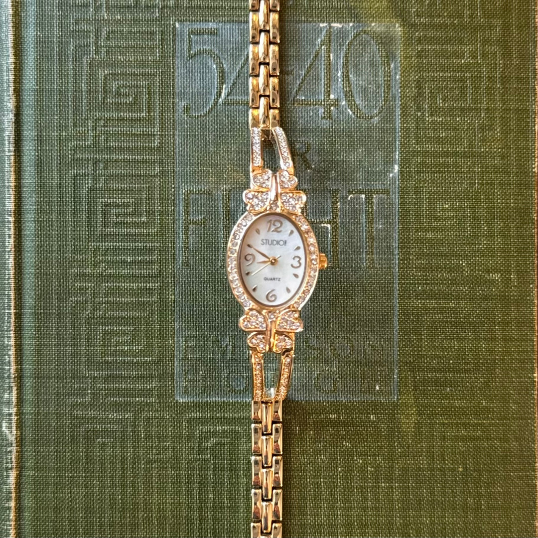 Gold Butterfly Watch with Rhinestones