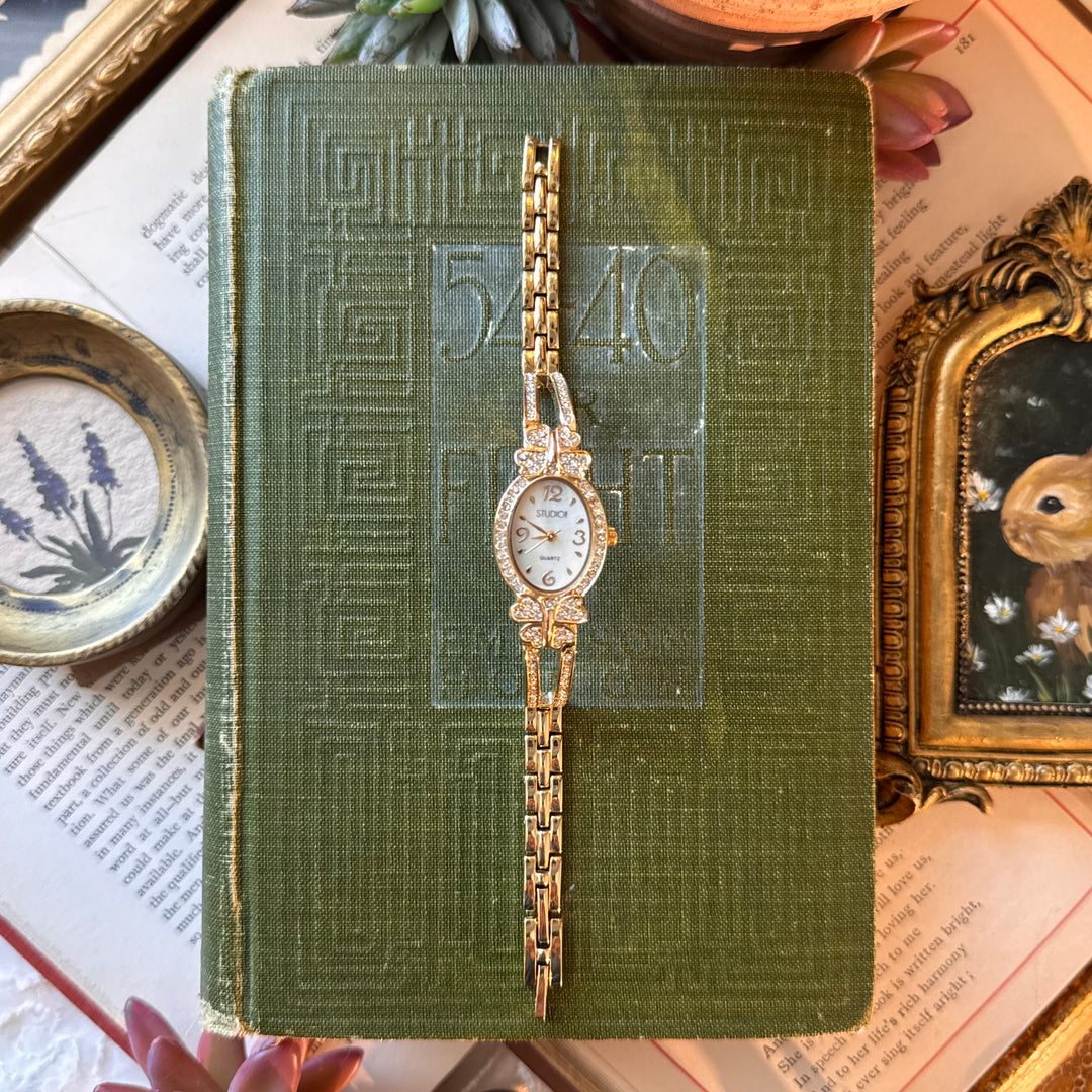 Gold Butterfly Watch with Rhinestones