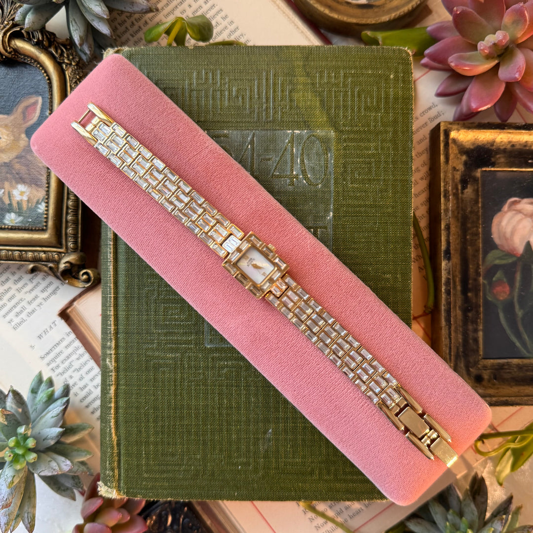 Gold Watch with Baguette Rhinestones
