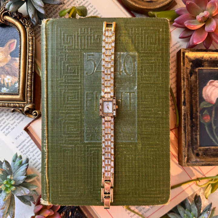 Gold Watch with Baguette Rhinestones