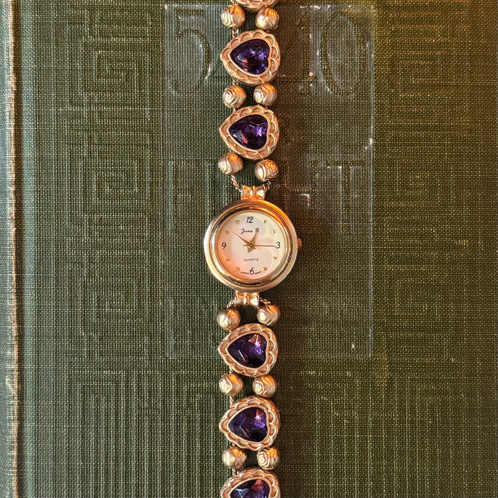 Repurposed Gold Purple Heart Charm Watch