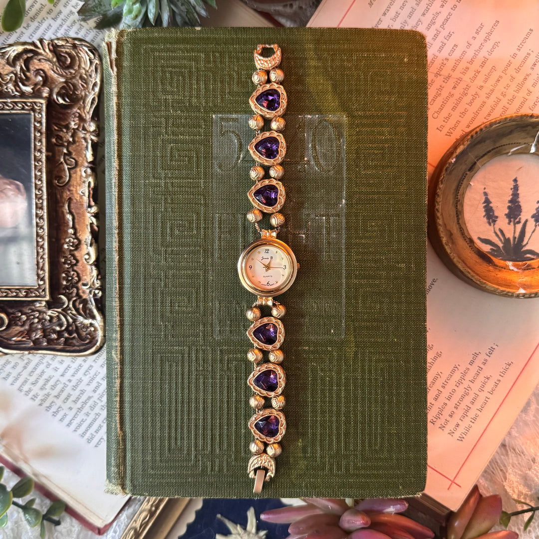 Repurposed Gold Purple Heart Charm Watch