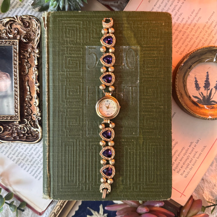Repurposed Gold Purple Heart Charm Watch