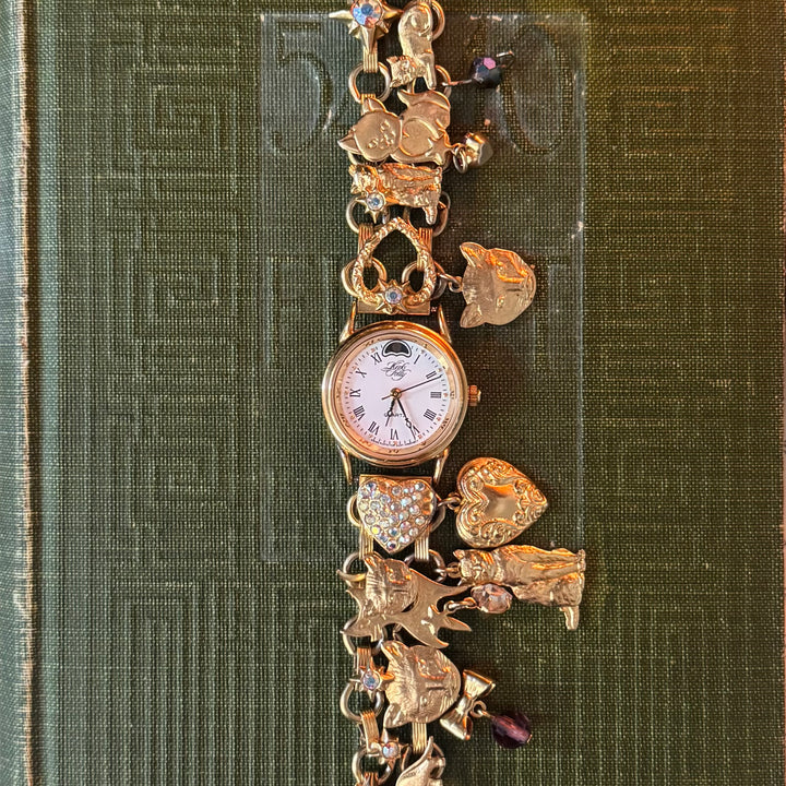 Rare Gold Kirks Folly Cat Charm Watch