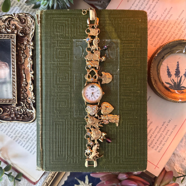 Rare Gold Kirks Folly Cat Charm Watch