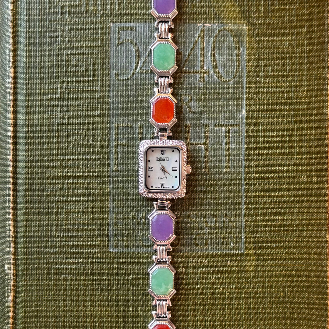 Silver Watch with Multicolored Genuine Gemstones