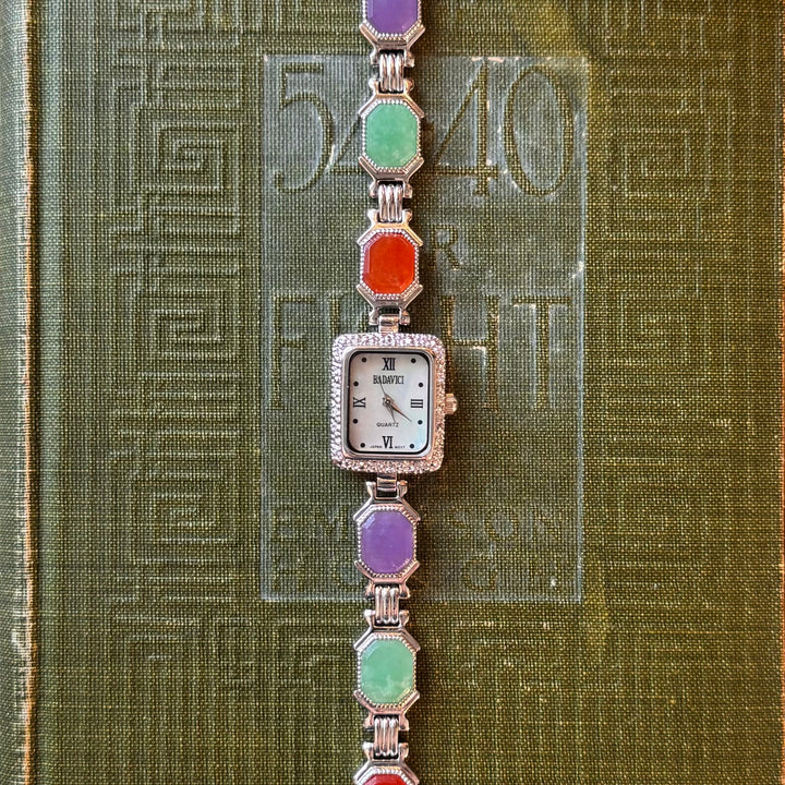 Silver Watch with Multicolored Genuine Gemstones
