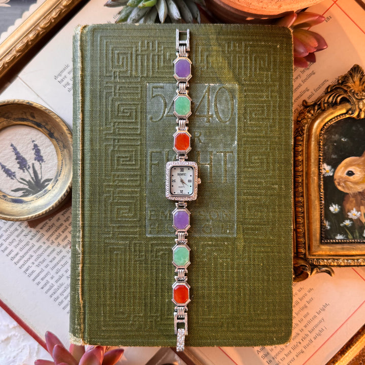 Silver Watch with Multicolored Genuine Gemstones