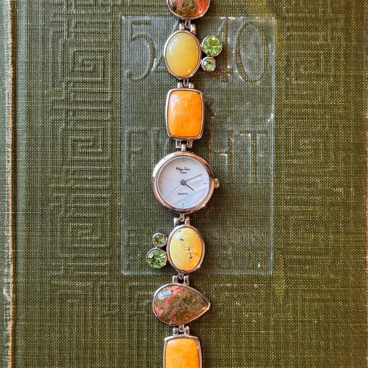 Gold Watch with Multicolored Stones