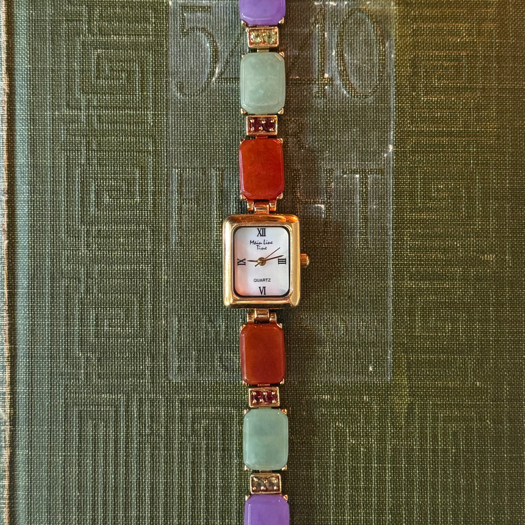 Gold Multicolored Jade Watch