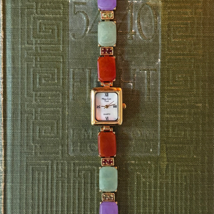 Gold Multicolored Jade Watch