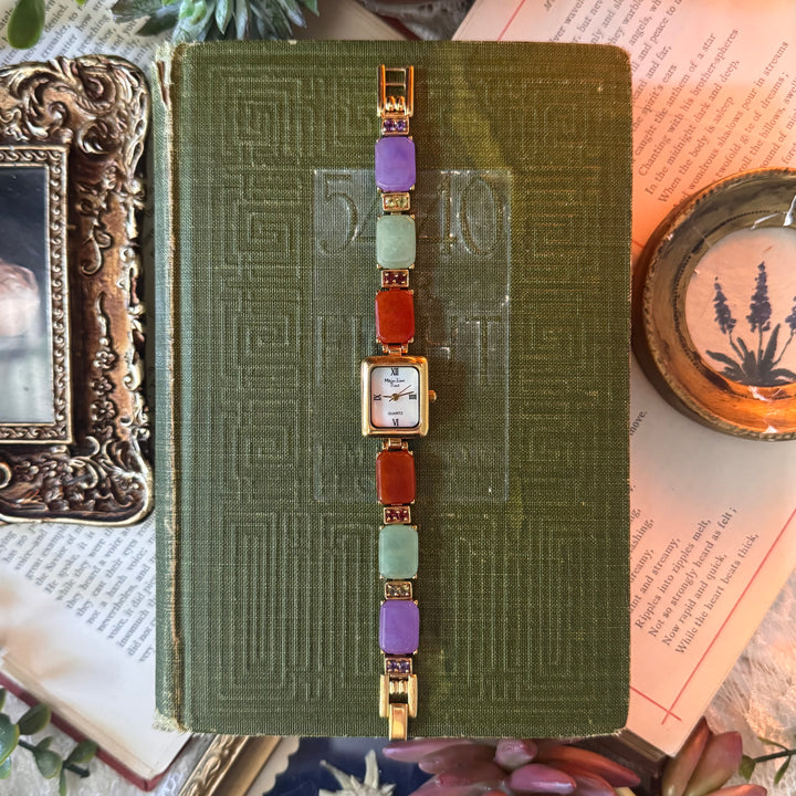 Gold Multicolored Jade Watch