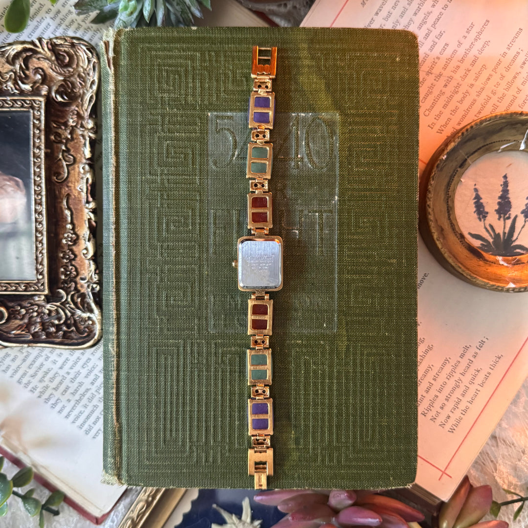 Gold Multicolored Jade Watch