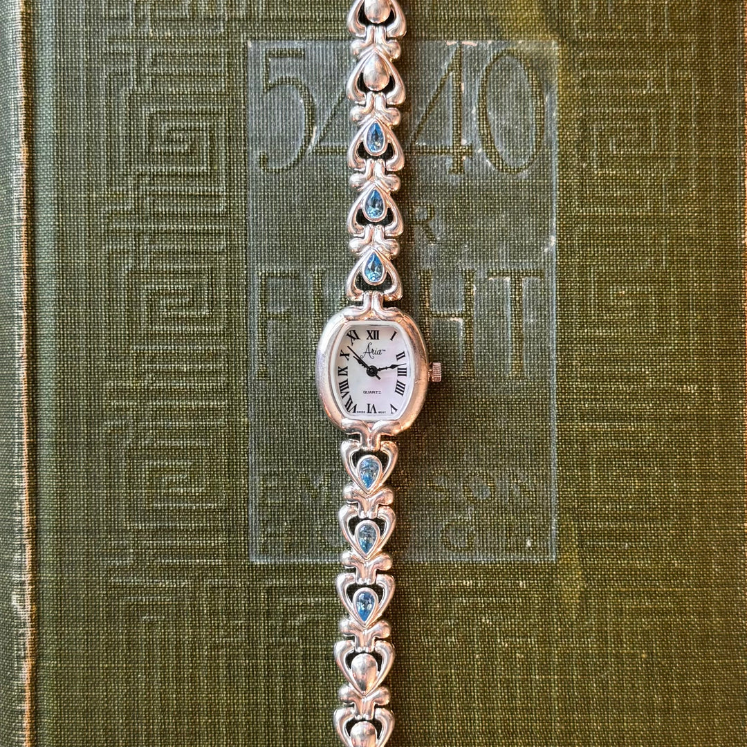 Silver Watch with Genuine Gemstones