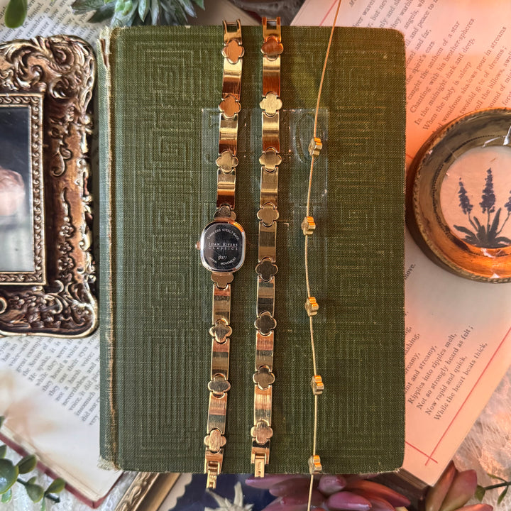 Extremely Rare Gold Joan Rivers Floral Rhinestones Watch with Matching Bracelet & Necklace