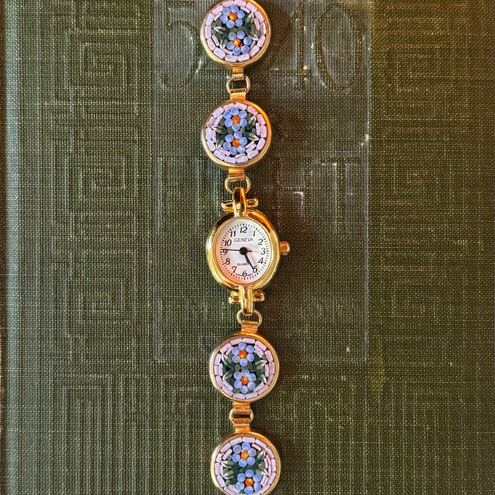 Repurposed Gold Italian Micro-Mosiac Floral Watch