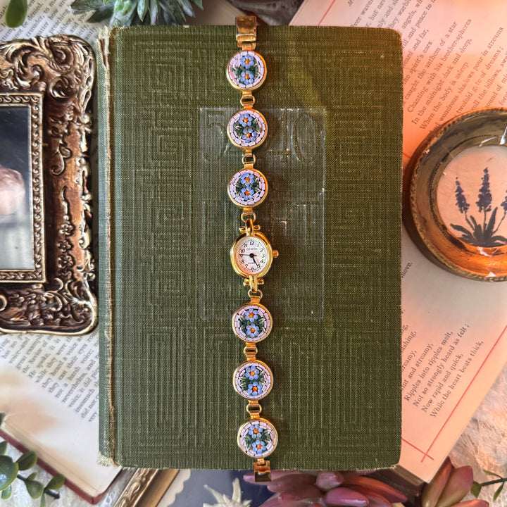 Repurposed Gold Italian Micro-Mosiac Floral Watch