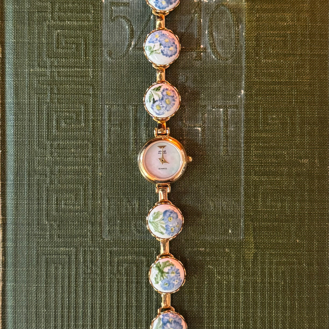 Repurposed Gold Hand Painted Enamel Floral Watch