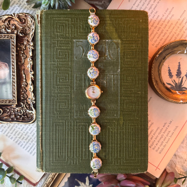 Repurposed Gold Hand Painted Enamel Floral Watch